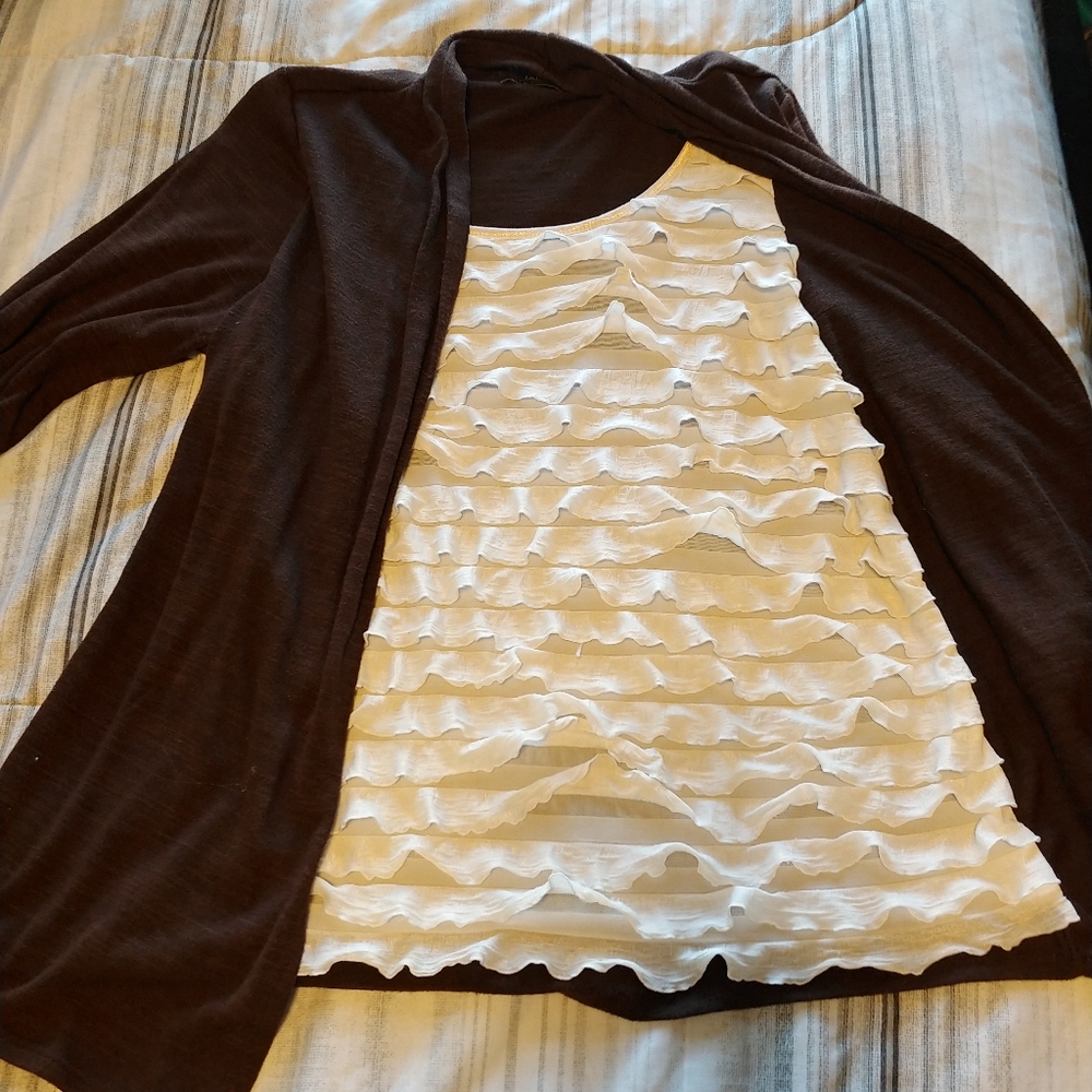 Attached tank/cardigan shirt